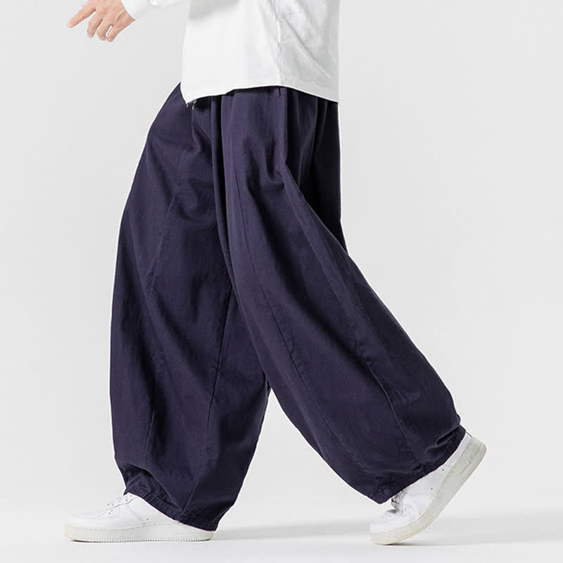 Buddha Stones Pantalon long décontracté d'automne en coton uni avec cordon de serrage et poches, coupe droite, avec poches - image 27