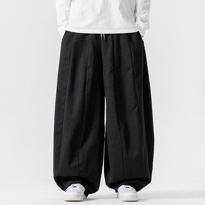 Buddha Stones Pantalon long décontracté d'automne en coton uni avec cordon de serrage et poches, coupe droite, avec poches - Noir - US/UK/AU46，EU56 (5XL) - image 7