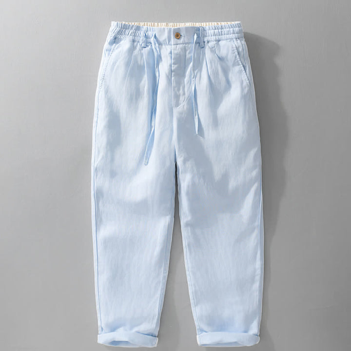 Buddha Stones Pantalon long en lin uni, coupe droite, poches, style décontracté printemps-été, avec cordon de serrage et fermeture éclair. - Bleu clair - US/UK/AU42，EU52 (3XL) - image 11