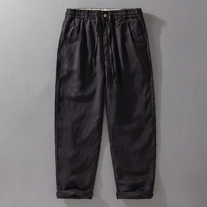 Buddha Stones Pantalon long en lin uni, coupe droite, poches, style décontracté printemps-été, avec cordon de serrage et fermeture éclair. - Noir - US/UK/AU42，EU52 (3XL) - image 8