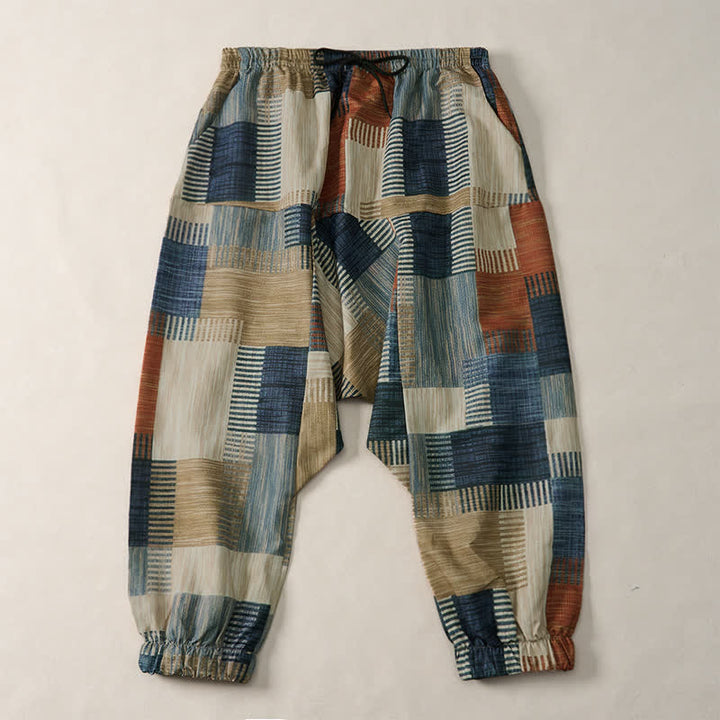 Buddha Stones Pantalon harem homme style bohème décontracté printemps-été, à cordon de serrage et à motifs géométriques, avec poches - Kaki foncé - US/UK/AU52, EU62 (6XL) - image 0