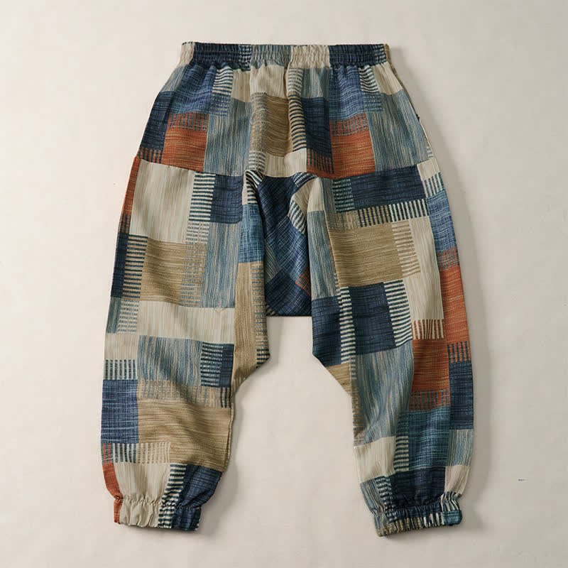 Buddha Stones Pantalon harem homme style bohème décontracté printemps-été, à cordon de serrage et à motifs géométriques, avec poches - image 1