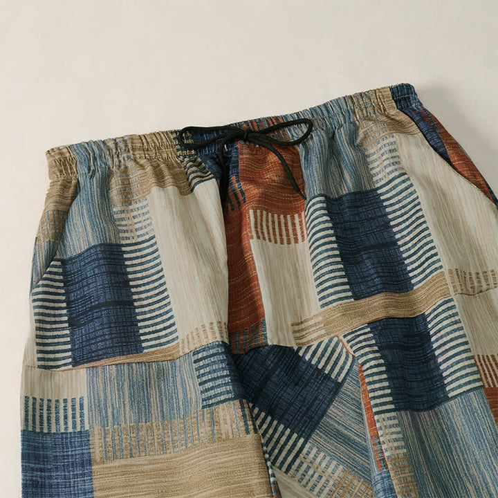 Buddha Stones Pantalon harem homme style bohème décontracté printemps-été, à cordon de serrage et à motifs géométriques, avec poches - image 2