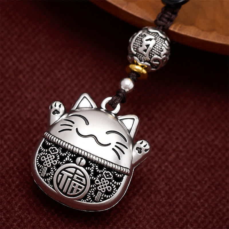 Buddha Stones Porte-clés tressés en cuivre gravé représentant un chat porte-bonheur Fu - image 7