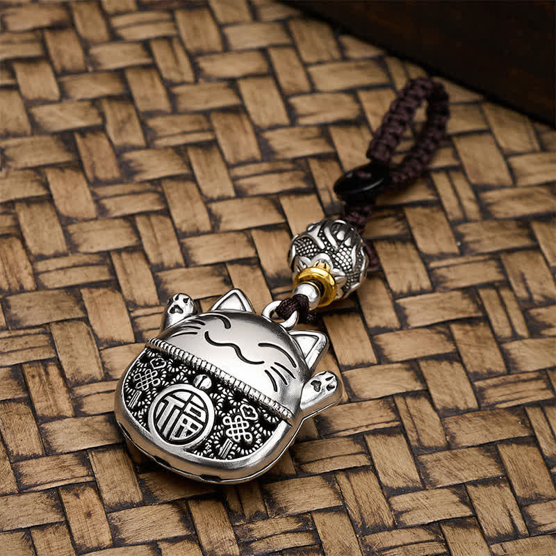 Buddha Stones Porte-clés tressés en cuivre gravé représentant un chat porte-bonheur Fu - image 4