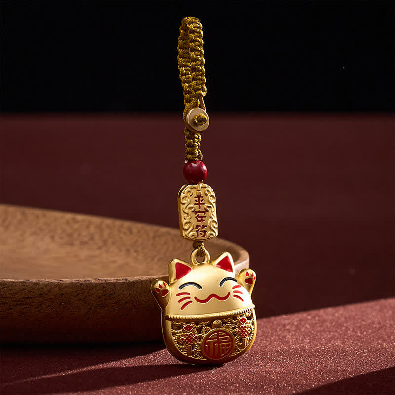 Buddha Stones Porte-clés tressés en cuivre gravé représentant un chat porte-bonheur Fu - image 10