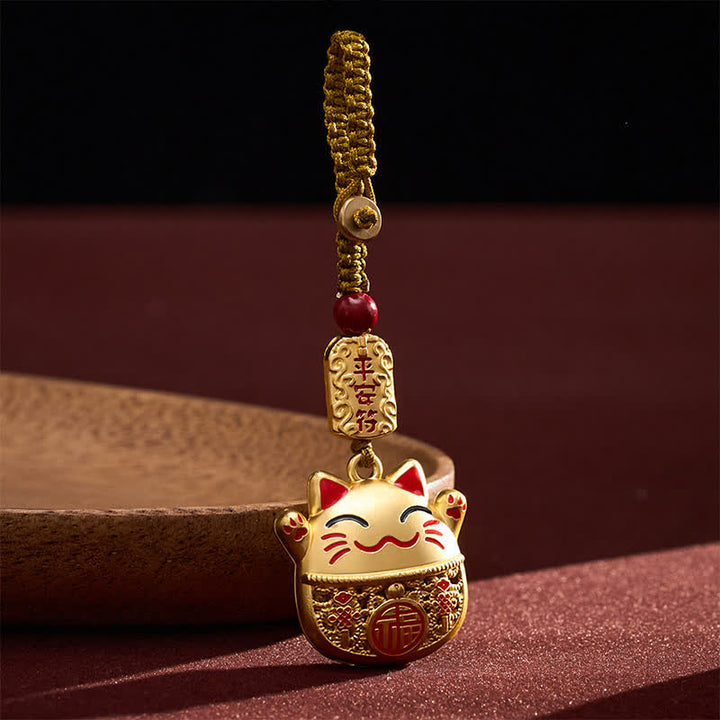 Buddha Stones Porte-clés tressés en cuivre gravé représentant un chat porte-bonheur Fu - image 10