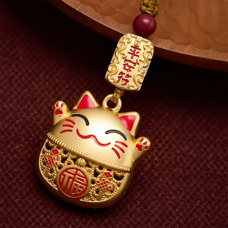 Buddha Stones Porte-clés tressés en cuivre gravé représentant un chat porte-bonheur Fu - image 13