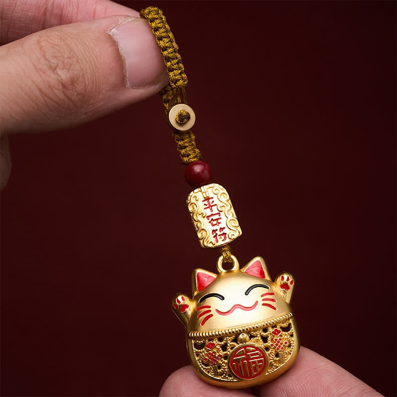 Buddha Stones Porte-clés tressés en cuivre gravé représentant un chat porte-bonheur Fu - image 14