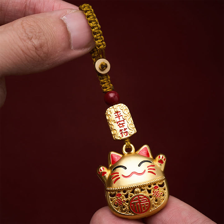 Buddha Stones Porte-clés tressés en cuivre gravé représentant un chat porte-bonheur Fu - image 14