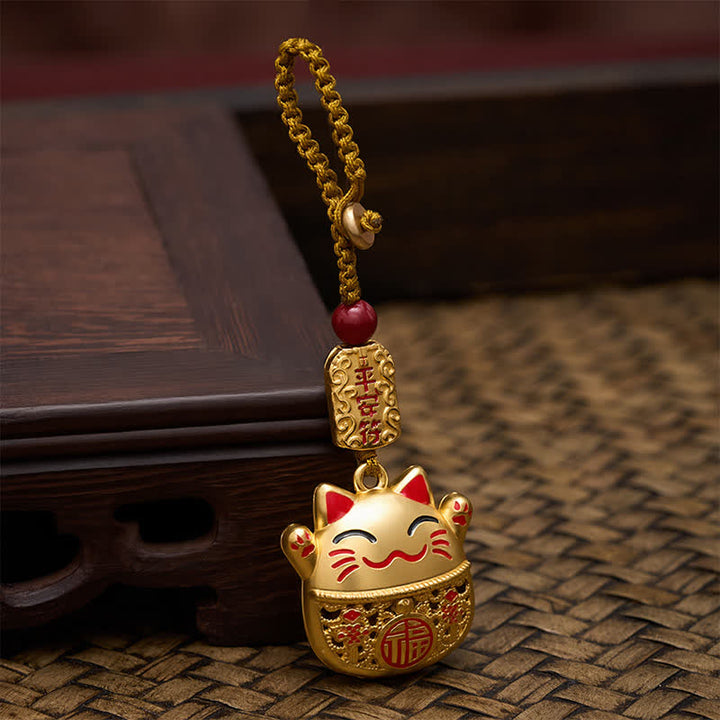 Buddha Stones Porte-clés tressés en cuivre gravé représentant un chat porte-bonheur Fu - image 12