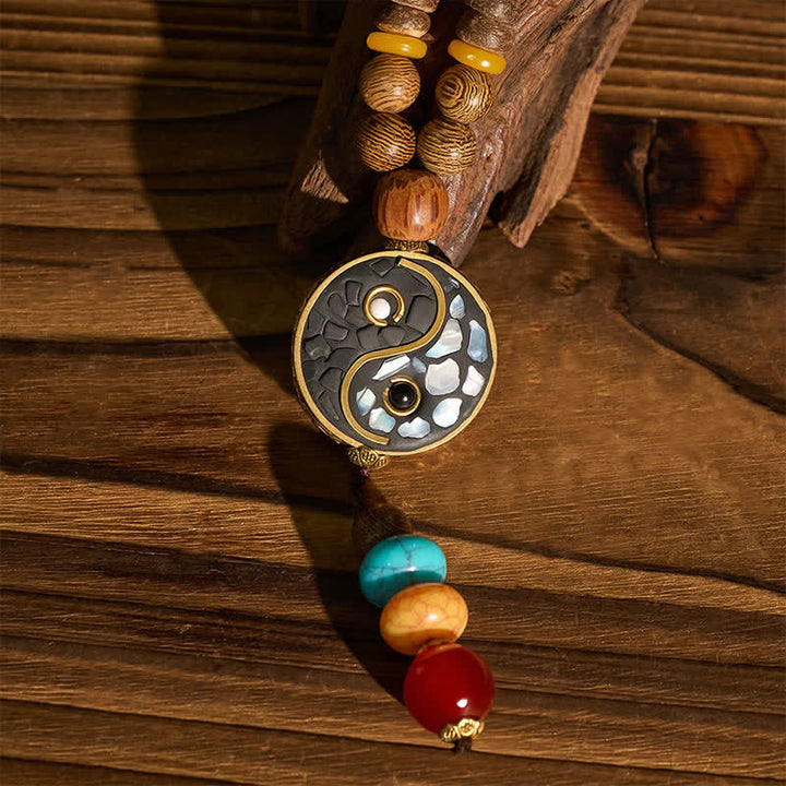 Buddha Stones Collier de perles en bois de wengé Yin Yang pour l'équilibre et l'ancrage - image 10