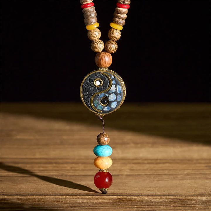 Buddha Stones Collier de perles en bois de wengé Yin Yang pour l'équilibre et l'ancrage - image 9