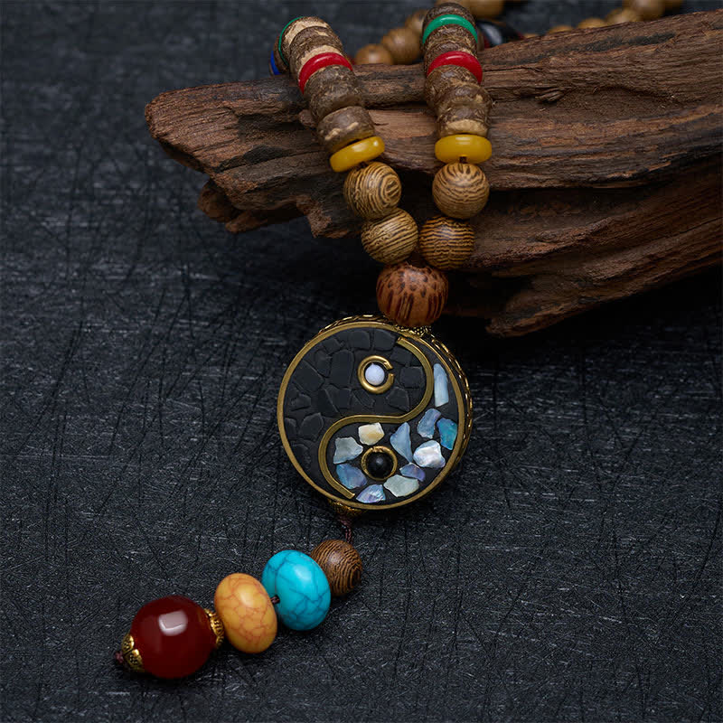 Buddha Stones Collier de perles en bois de wengé Yin Yang pour l'équilibre et l'ancrage - image 3