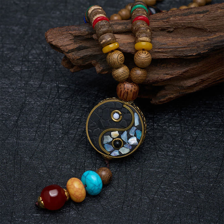 Buddha Stones Collier de perles en bois de wengé Yin Yang pour l'équilibre et l'ancrage - image 3