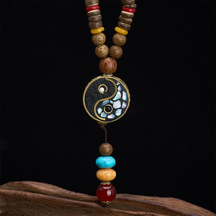 Buddha Stones Collier de perles en bois de wengé Yin Yang pour l'équilibre et l'ancrage - image 8