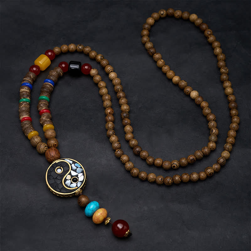 Buddha Stones Collier de perles en bois de wengé Yin Yang pour l'équilibre et l'ancrage - image 1