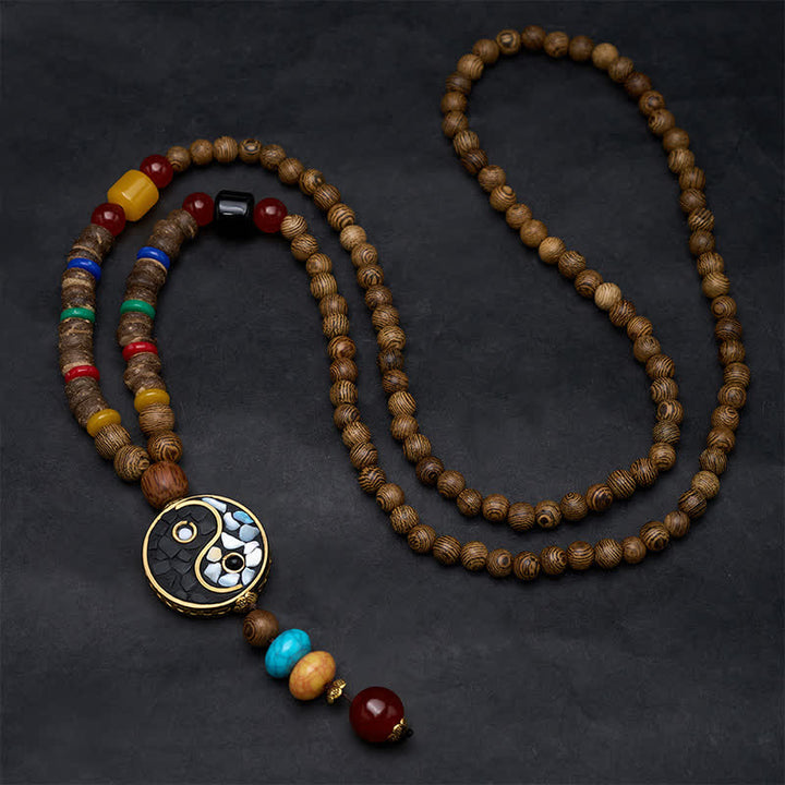Buddha Stones Collier de perles en bois de wengé Yin Yang pour l'équilibre et l'ancrage - image 1