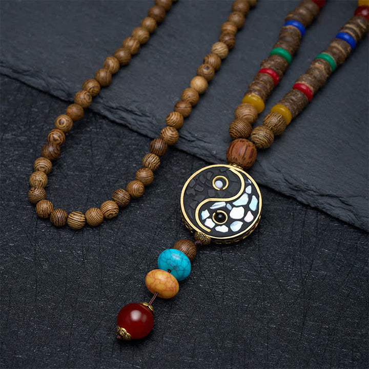 Buddha Stones Collier de perles en bois de wengé Yin Yang pour l'équilibre et l'ancrage - image 2