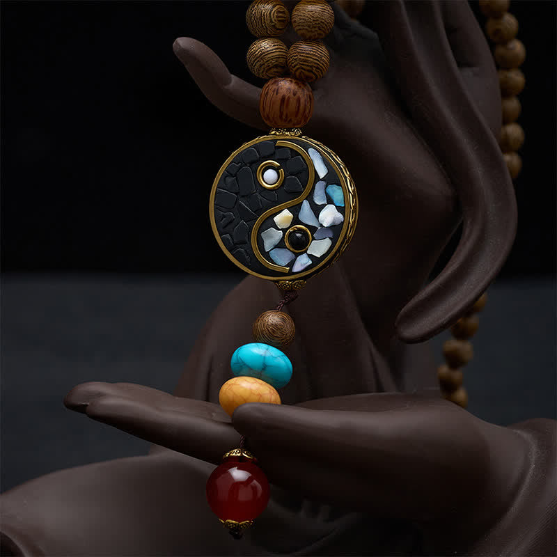 Buddha Stones Collier de perles en bois de wengé Yin Yang pour l'équilibre et l'ancrage - image 4