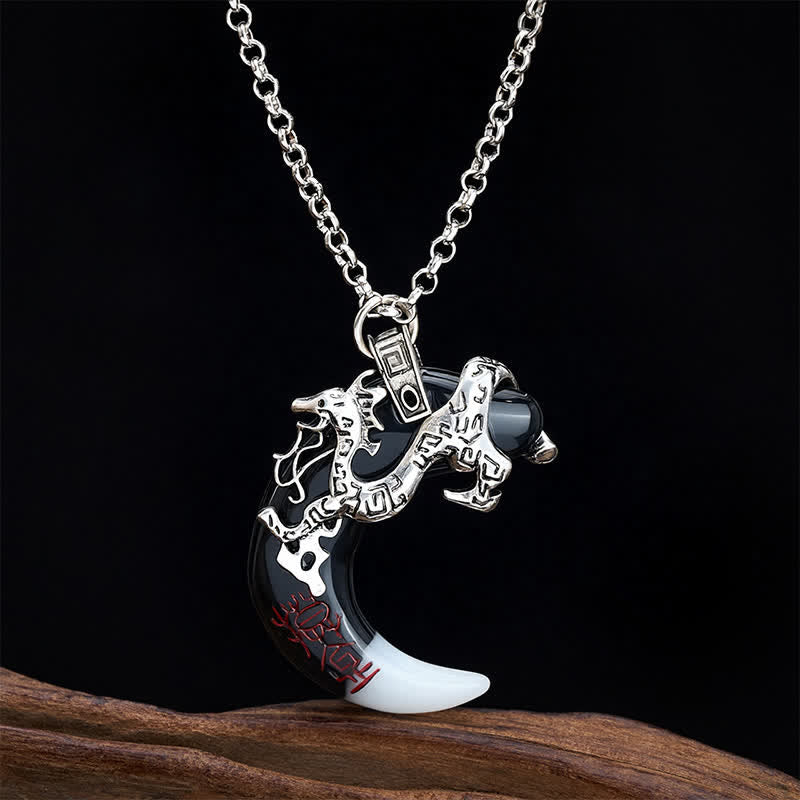 Buddha Stones Collier pendentif croissant de dragon force - Argent - image 0