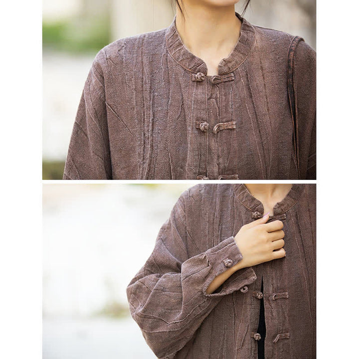 Veste ouverte à manches longues et boutons grenouille avec Buddha Stones et teinture par nouage pour méditation zen - image 26