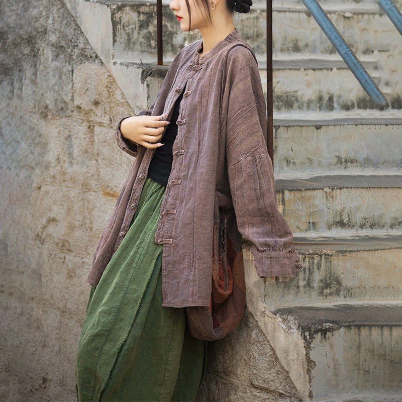 Veste ouverte à manches longues et boutons grenouille avec Buddha Stones et teinture par nouage pour méditation zen - image 23