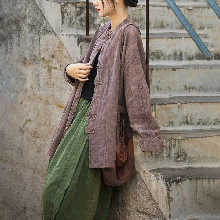 Veste ouverte à manches longues et boutons grenouille avec Buddha Stones et teinture par nouage pour méditation zen - image 23