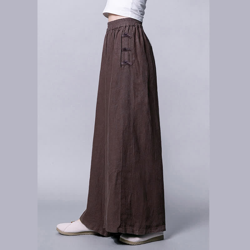 Pantalon décontracté à taille haute et jambes larges, orné de boutons grenouille et de poches , de la Buddha Stones - image 11