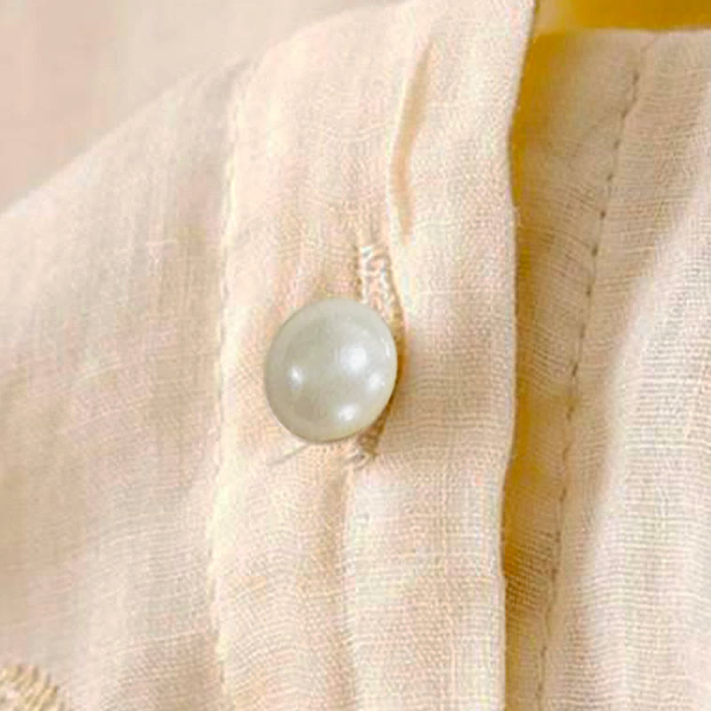 Chemise à manches courtes et col rond pour femme, ornée de pétales brodés et de Buddha Stones - image 5