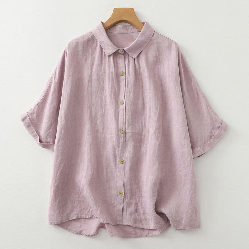 Chemise à manches courtes pour femme Buddha Stones, unie et décontractée, à boutons. - Chardon - US12，UK/AU16，EU44 (2XL) - image 1