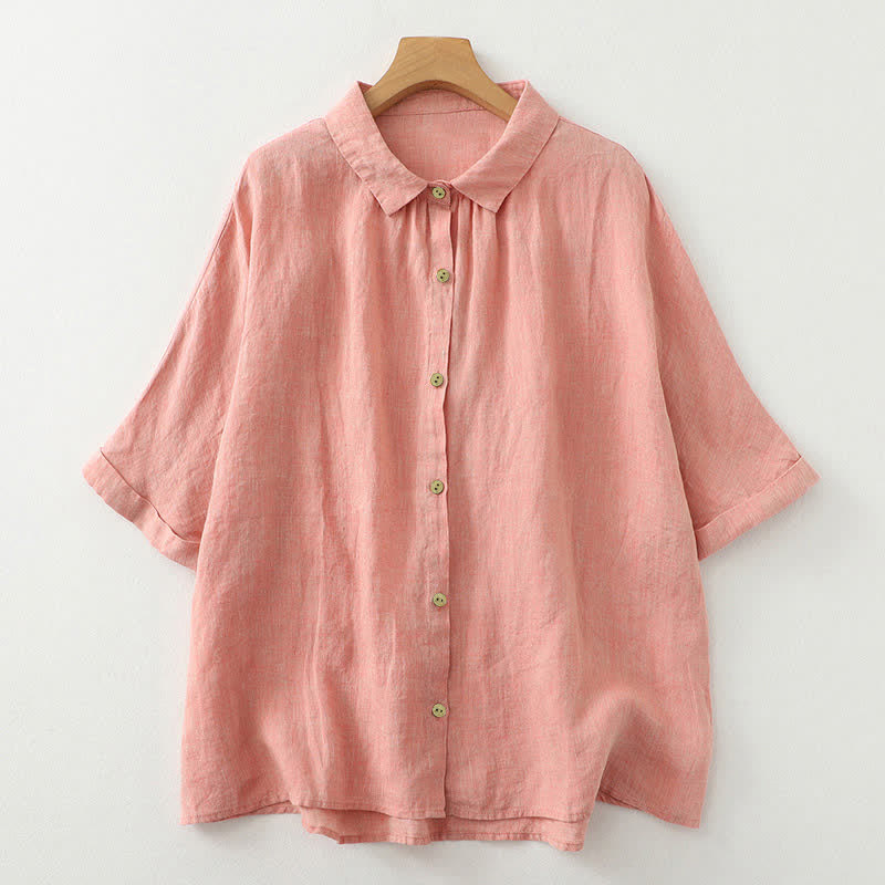 Chemise à manches courtes pour femme Buddha Stones, unie et décontractée, à boutons. - Saumon - US12，UK/AU16，EU44 (2XL) - image 8