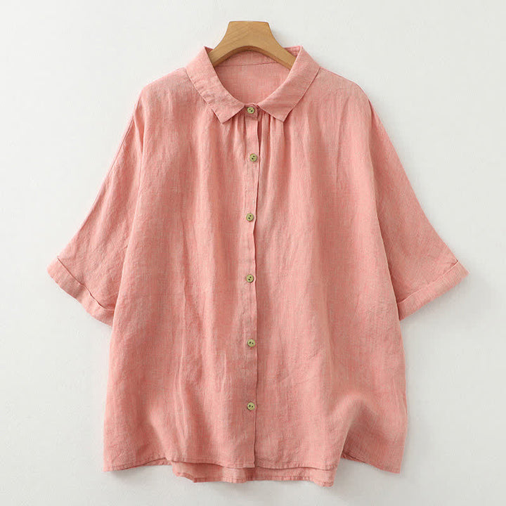 Chemise à manches courtes pour femme Buddha Stones, unie et décontractée, à boutons. - Saumon - US12，UK/AU16，EU44 (2XL) - image 8