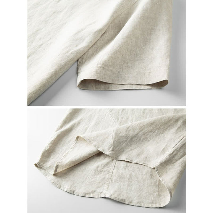 Chemise d'été en coton et lin à manches courtes et boutons de couleur unie pour hommes Buddha Stones - image 3