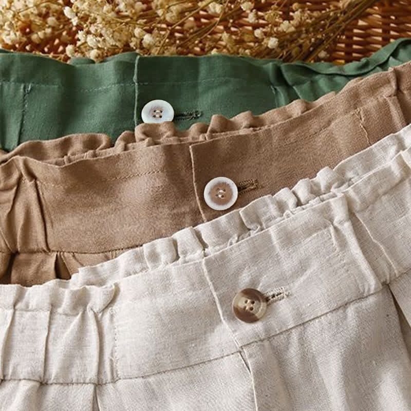 Short plissé uni en coton et lin avec poches pour femme avec fermeture éclair et boutons Buddha Stones - image 22