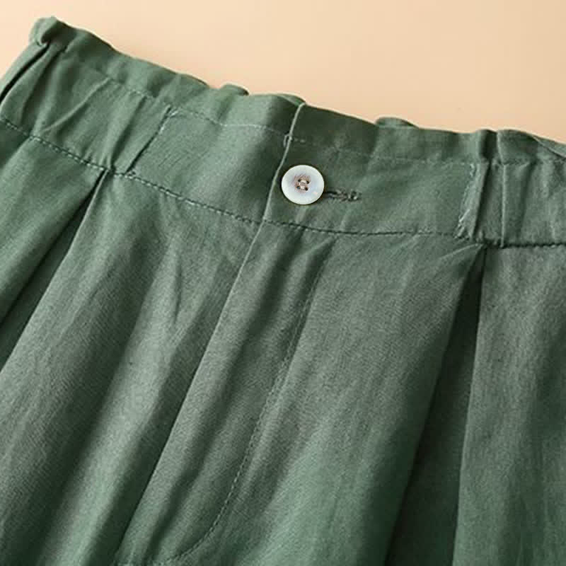Short plissé uni en coton et lin avec poches pour femme avec fermeture éclair et boutons Buddha Stones - image 15