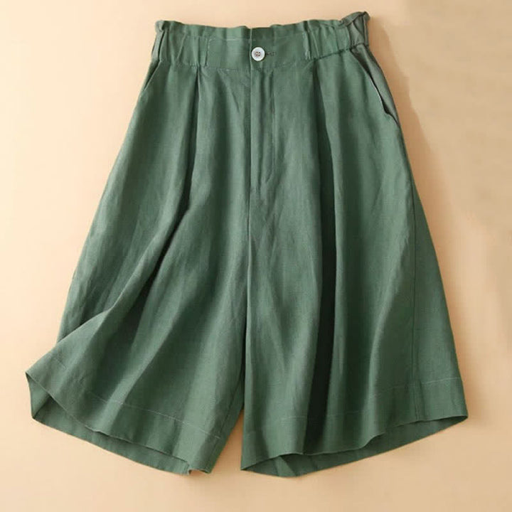 Short plissé uni en coton et lin avec poches pour femme avec fermeture éclair et boutons Buddha Stones - image 14
