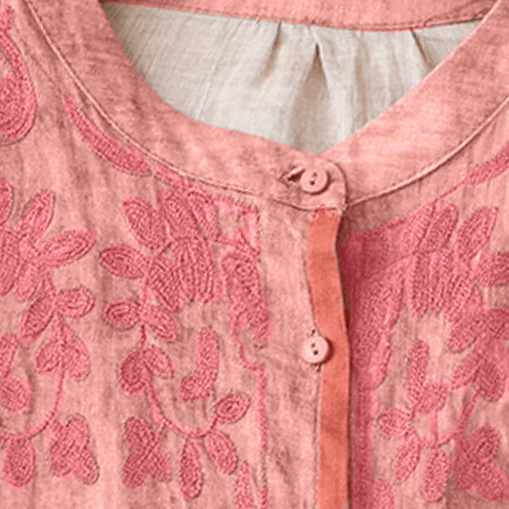 Robe midi d'été décontractée à manches trois-quarts, ornée de broderies et de Buddha Stones, col montant. - image 7