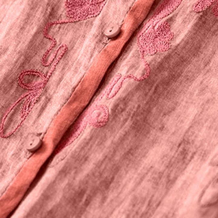 Robe midi d'été décontractée à manches trois-quarts, ornée de broderies et de Buddha Stones, col montant. - image 8