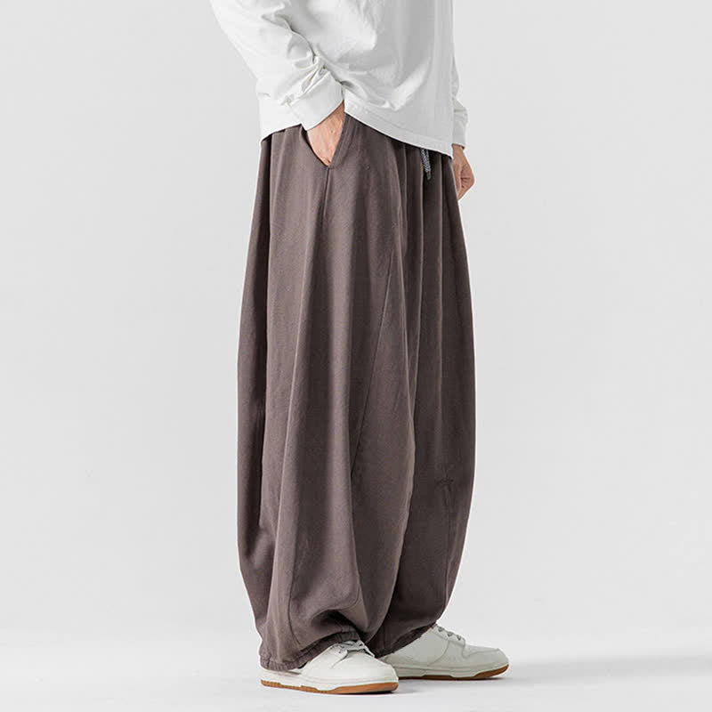 Buddha Stones Pantalon long décontracté d'automne en coton uni avec cordon de serrage et poches, coupe droite, avec poches - image 2