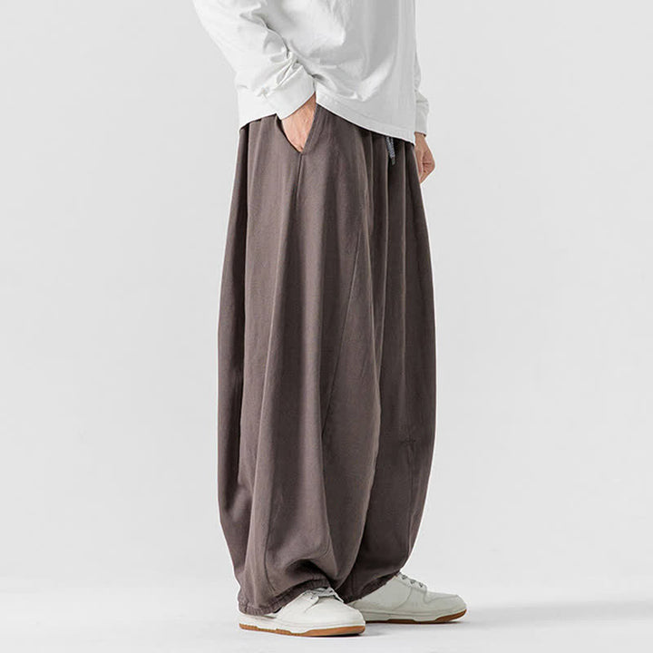 Buddha Stones Pantalon long décontracté d'automne en coton uni avec cordon de serrage et poches, coupe droite, avec poches - image 2
