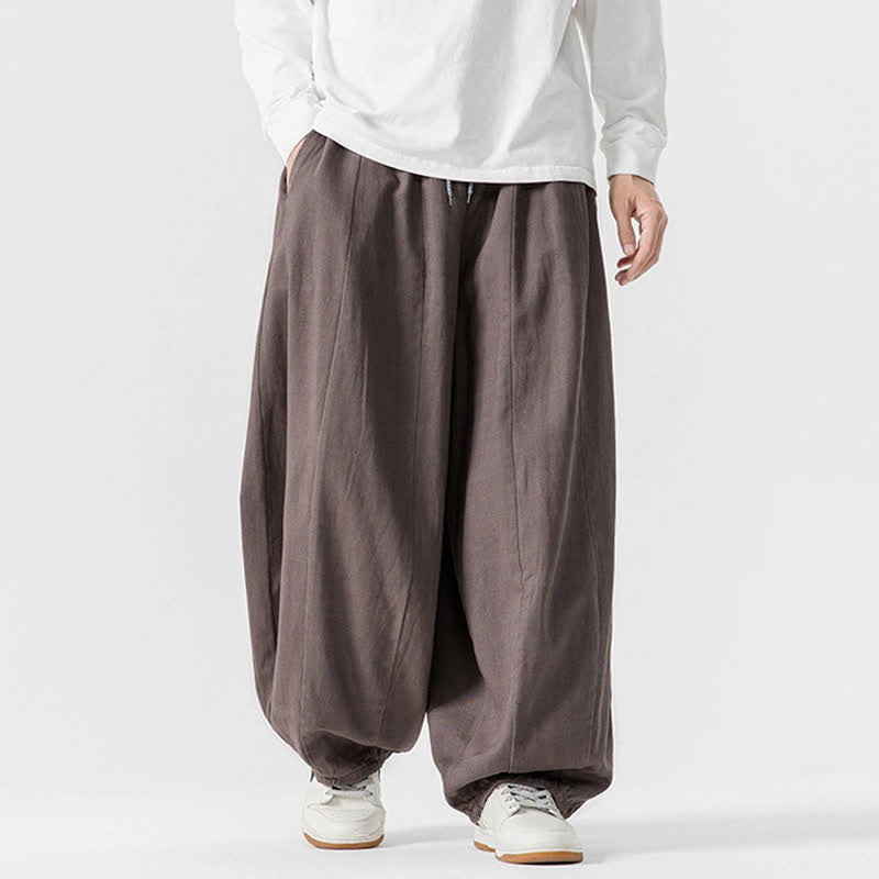 Buddha Stones Pantalon long décontracté d'automne en coton uni avec cordon de serrage et poches, coupe droite, avec poches - image 5