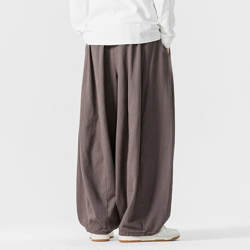 Buddha Stones Pantalon long décontracté d'automne en coton uni avec cordon de serrage et poches, coupe droite, avec poches - image 4