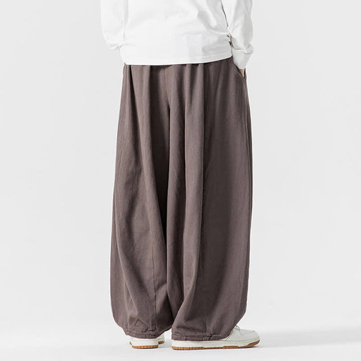 Buddha Stones Pantalon long décontracté d'automne en coton uni avec cordon de serrage et poches, coupe droite, avec poches - image 4