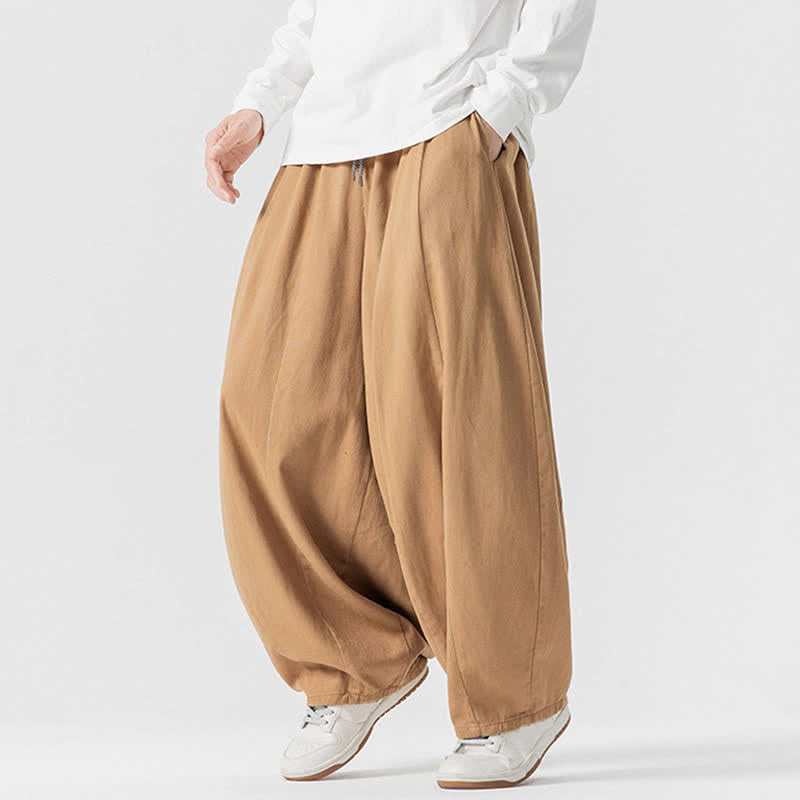 Buddha Stones Pantalon long décontracté d'automne en coton uni avec cordon de serrage et poches, coupe droite, avec poches - image 40