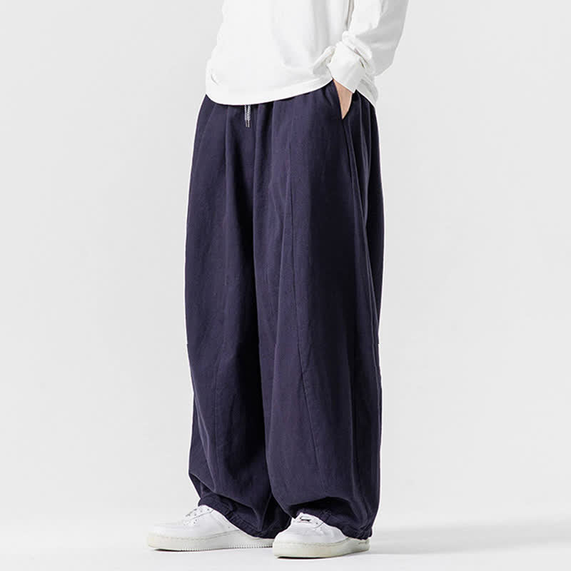 Buddha Stones Pantalon long décontracté d'automne en coton uni avec cordon de serrage et poches, coupe droite, avec poches - image 31