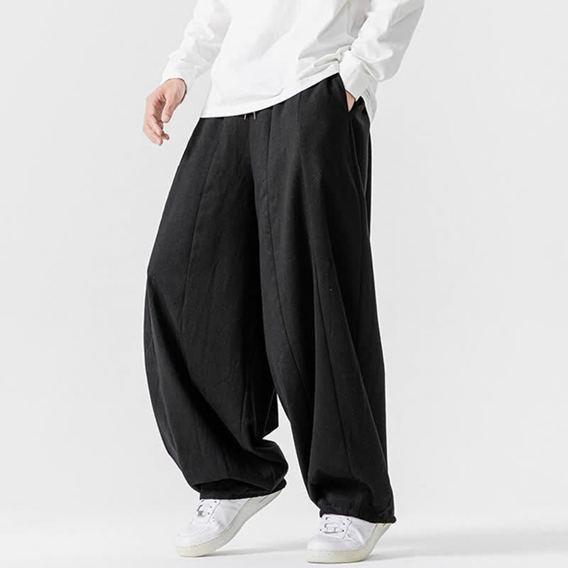 Buddha Stones Pantalon long décontracté d'automne en coton uni avec cordon de serrage et poches, coupe droite, avec poches - image 12