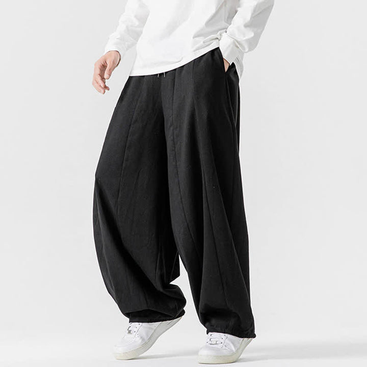 Buddha Stones Pantalon long décontracté d'automne en coton uni avec cordon de serrage et poches, coupe droite, avec poches - image 12