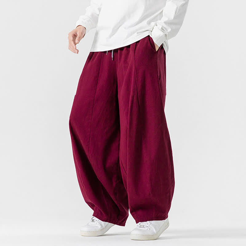 Buddha Stones Pantalon long décontracté d'automne en coton uni avec cordon de serrage et poches, coupe droite, avec poches - image 48