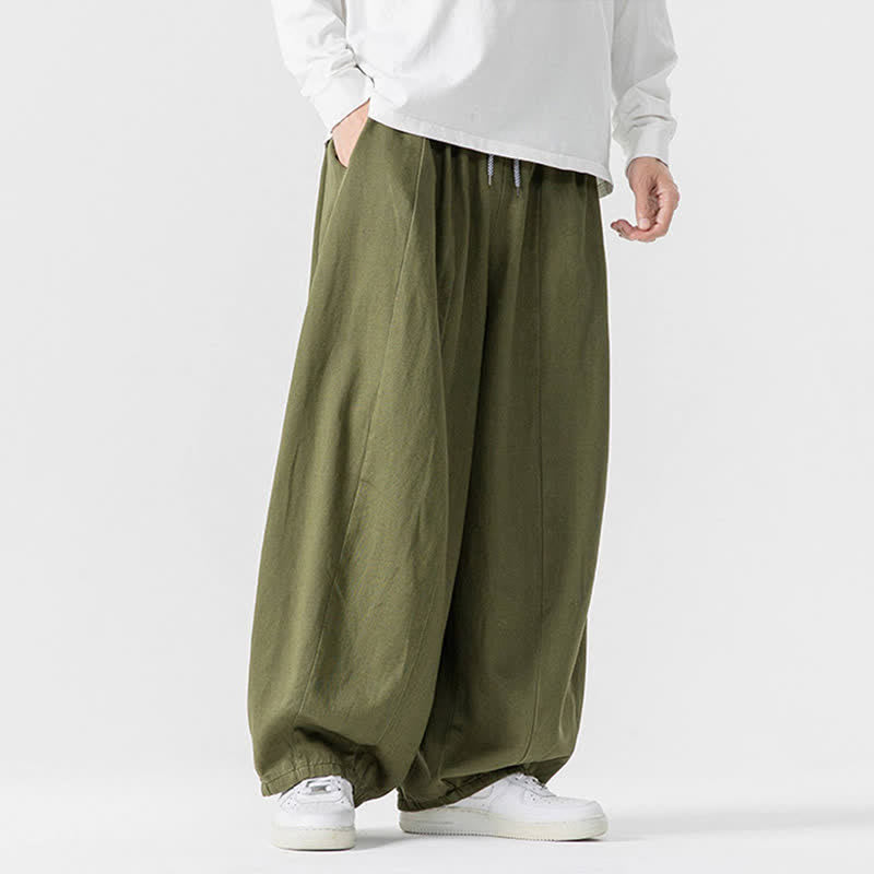 Buddha Stones Pantalon long décontracté d'automne en coton uni avec cordon de serrage et poches, coupe droite, avec poches - image 20